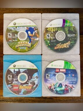 4 GAMES - Lego Batman Marvel Sega Sonic Tennis XBOX 360 BUNDLE DISCS ONLY DEAL